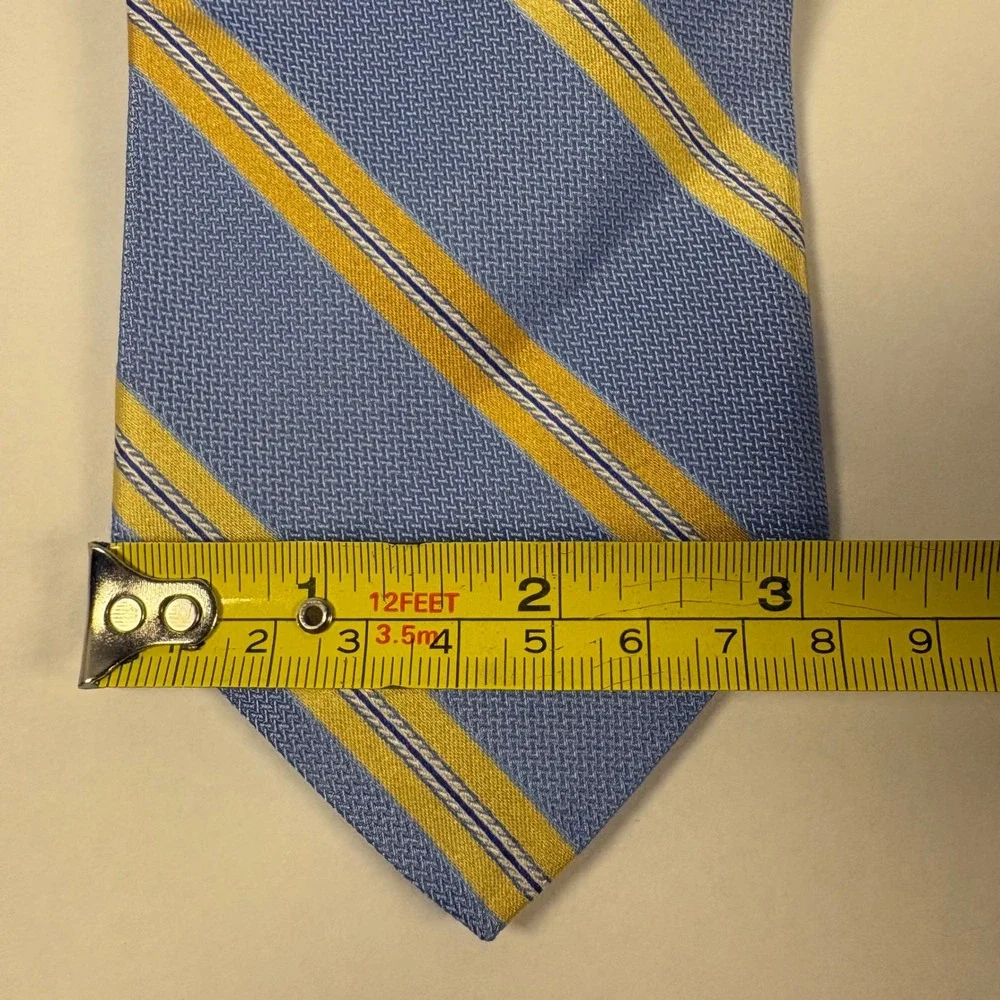 Brooks Brothers Makers Silk Tie Light Blue Yellow Striped Repp Made in USA